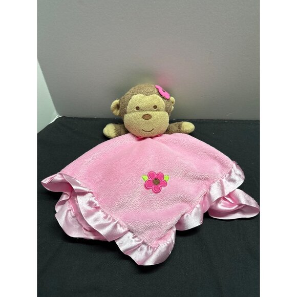 Small Wonders Pink Monkey Baby Security Blanket Rattle Satin Trim & Embroidered - Picture 1 of 10